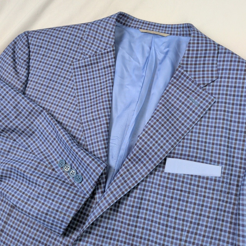 Canali Mens Wool Check Sport Coat Blazer Blue 58R IT 48R US Italy Old Money